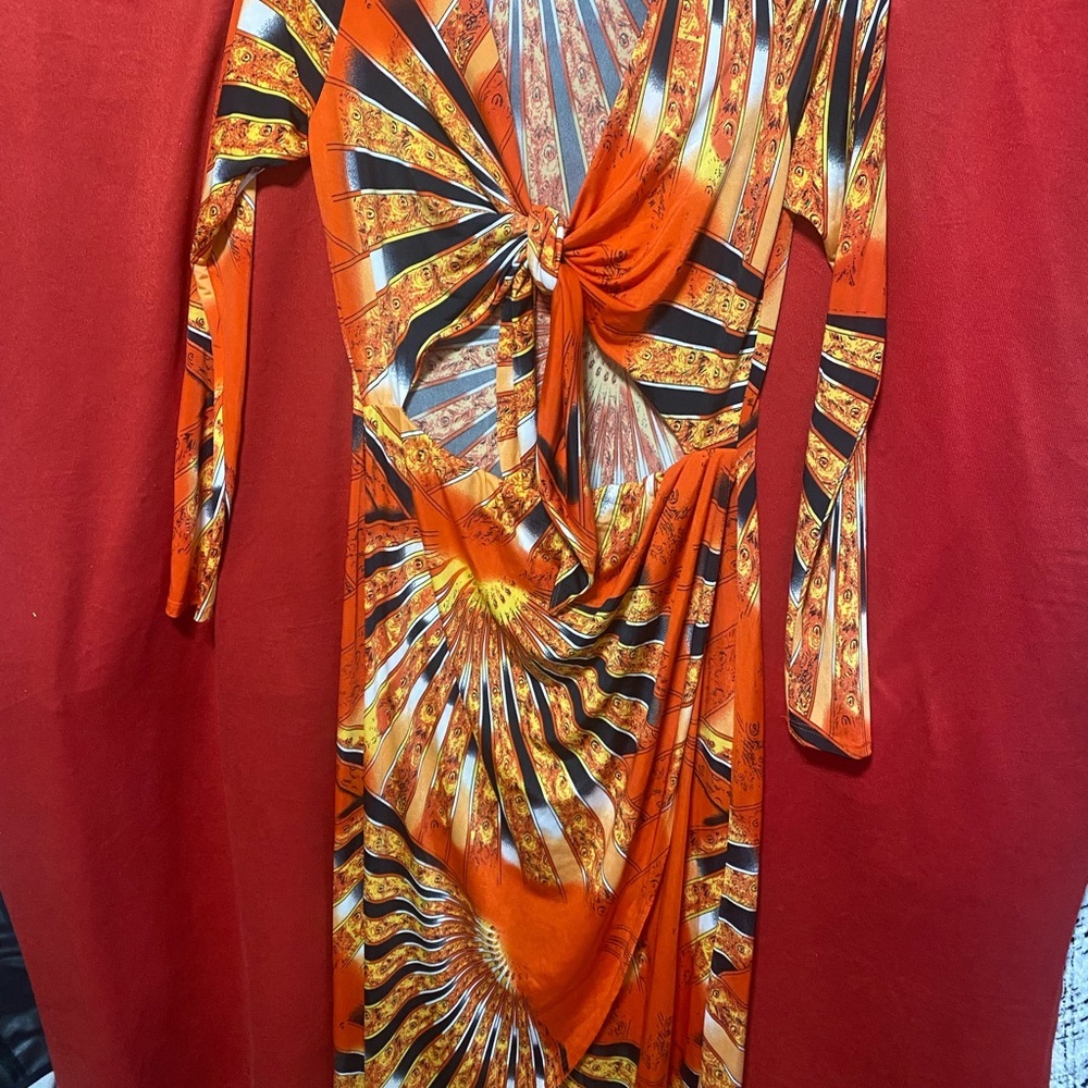 Vibrant Orange Patterned Dress